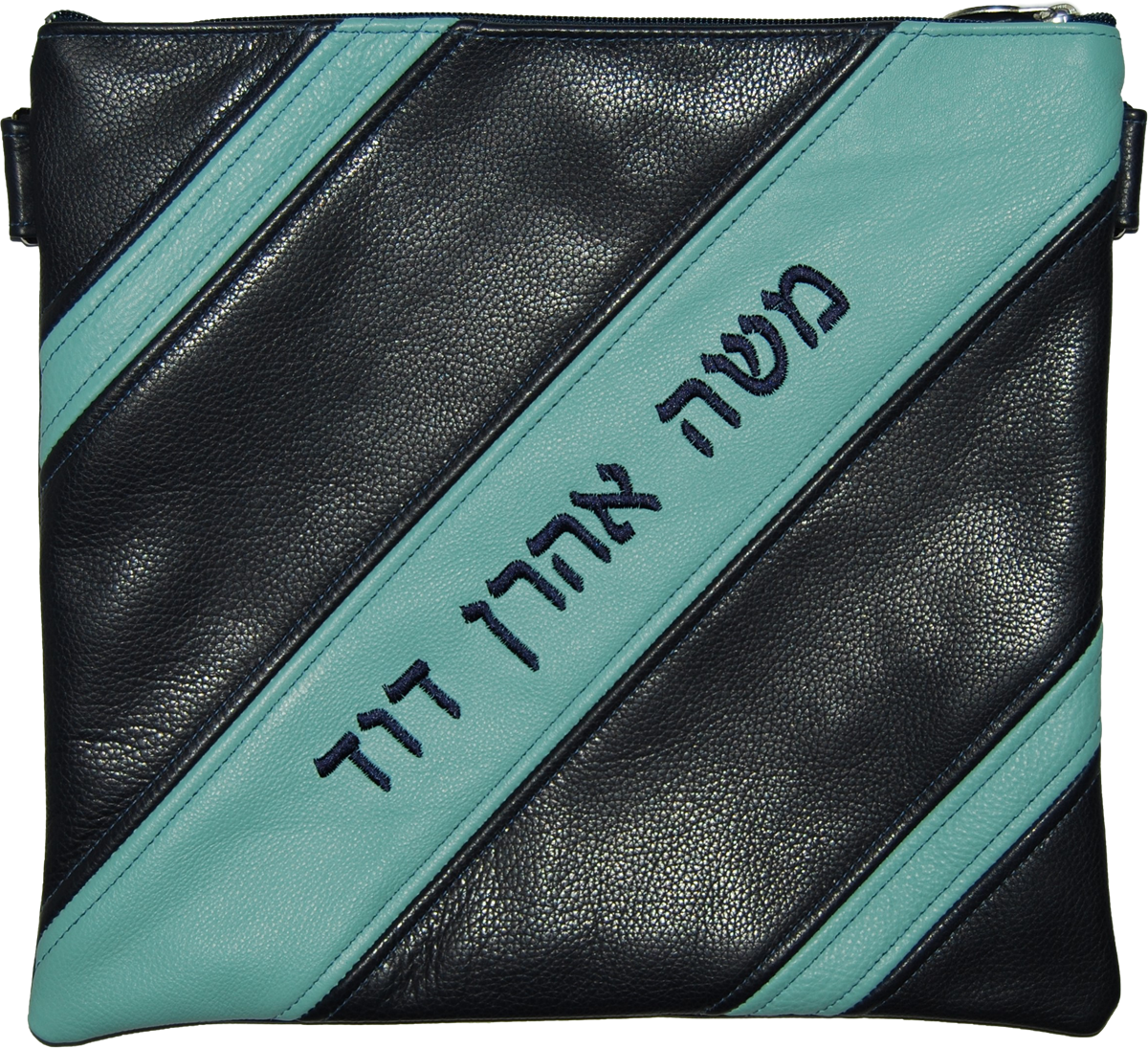 Prestige Leather Tallit & Tefillin Bag — Geometric Design, Exclusive Collection (700H-NV)