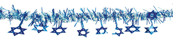 Blue and Silver Hanging Magen David Garland - Pack of 12  (71171)