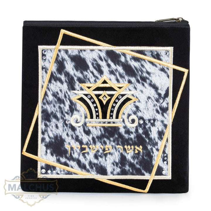 Dense gold embroidery on black velvet tallis bag design 713 | Judaica Square Lakewood