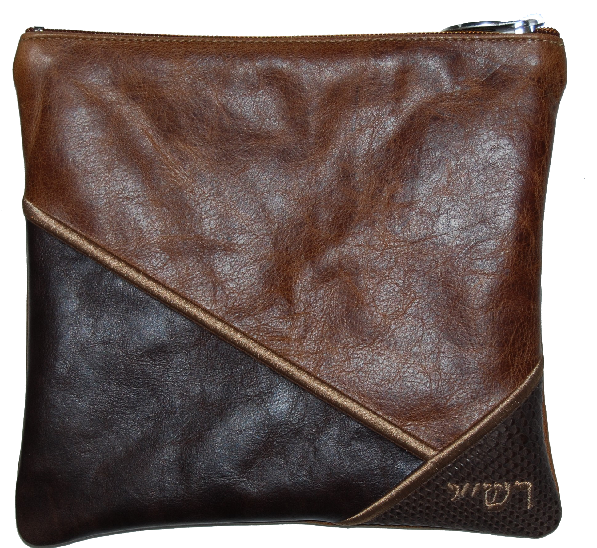 Prestige Leather Tallit & Tefillin Bag — Geometric Design, Supreme Collection (715H-BR2)