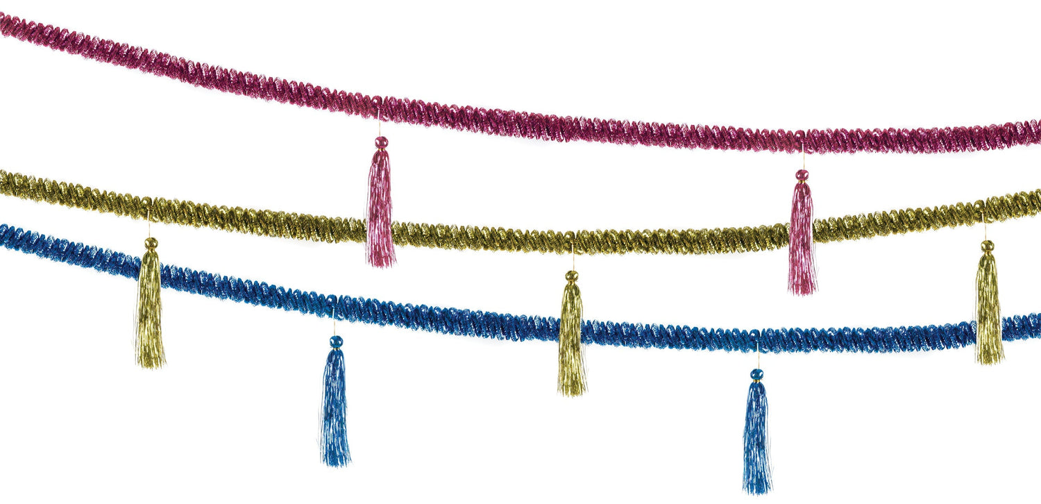 13' (14" bells) Long Tinsel, Assorted Colors - Pack of 12 (71607)