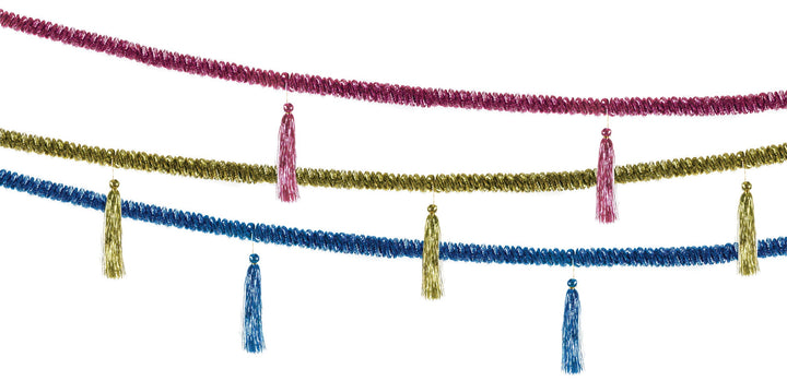 13' (14" bells) Long Tinsel, Assorted Colors - Pack of 12