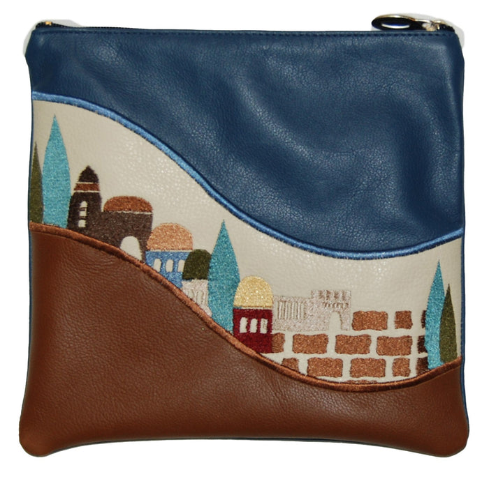 Prestige Leather Tallit & Tefillin Bag — Jerusalem & Yerushalayim Design, Supreme Collection (725G-TN)