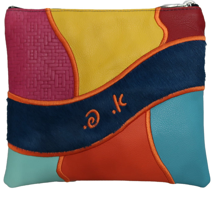 Prestige Leather Tallit & Tefillin Bag — Geometric & Wave Design, Premier Plus Collection (725J-NV)