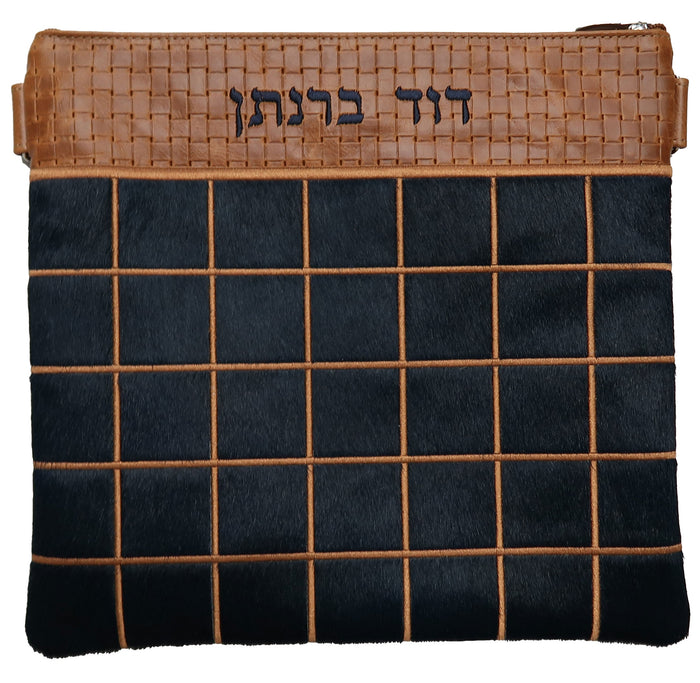 Prestige Leather Tallit & Tefillin Bag — Geometric Design, Premier Collection (730I-NV2)