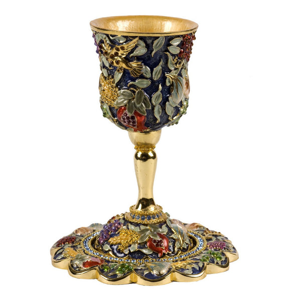 Karshi Jeweled Kiddush Cup Seven Species Blue (KC-7331)