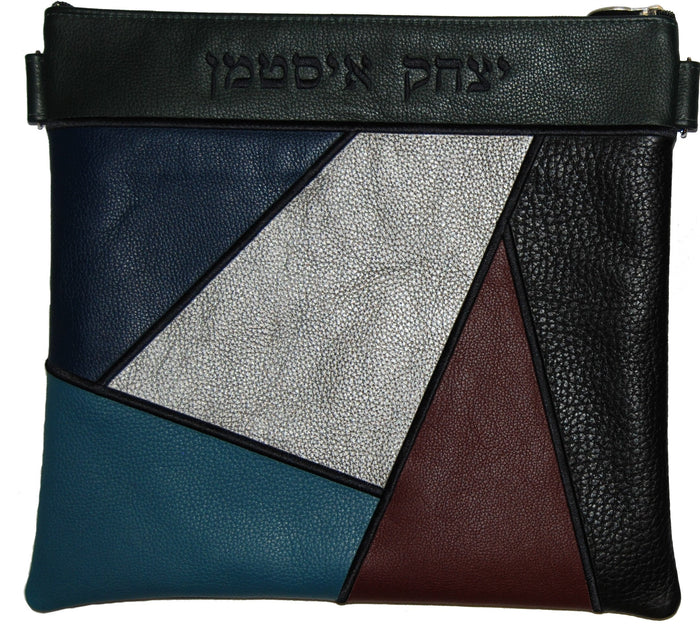 Prestige Leather Tallit & Tefillin Bag — Geometric Design, Premier Collection (740I-BK6)