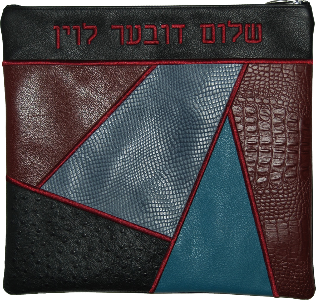 Prestige Ostrich Tallit & Tefillin Bag — Geometric & Ostrich Design, Premier Collection (740I-BK)