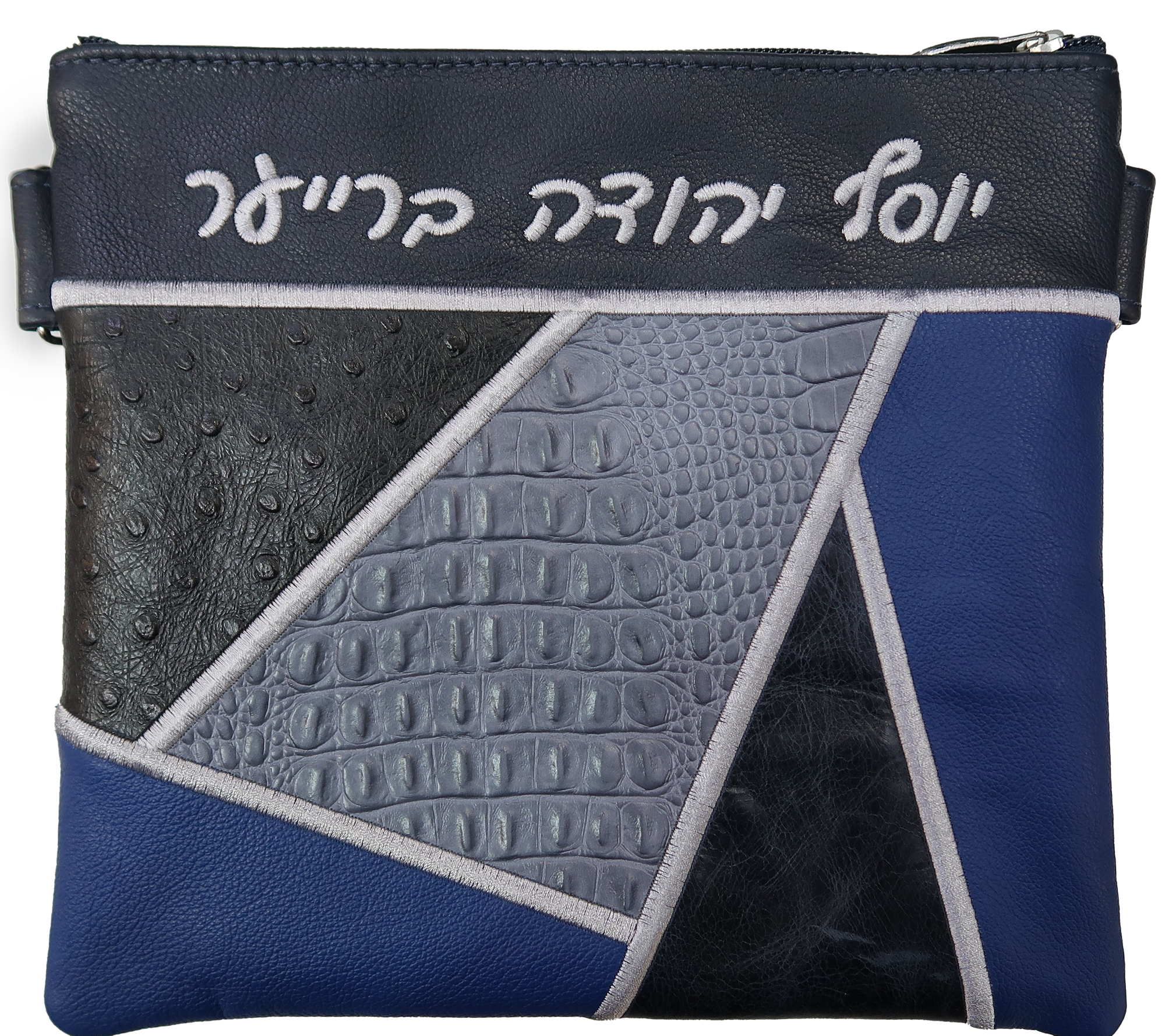 Prestige Ostrich Tallit & Tefillin Bag — Geometric & Ostrich Design, Premier Collection (740I-NV7)