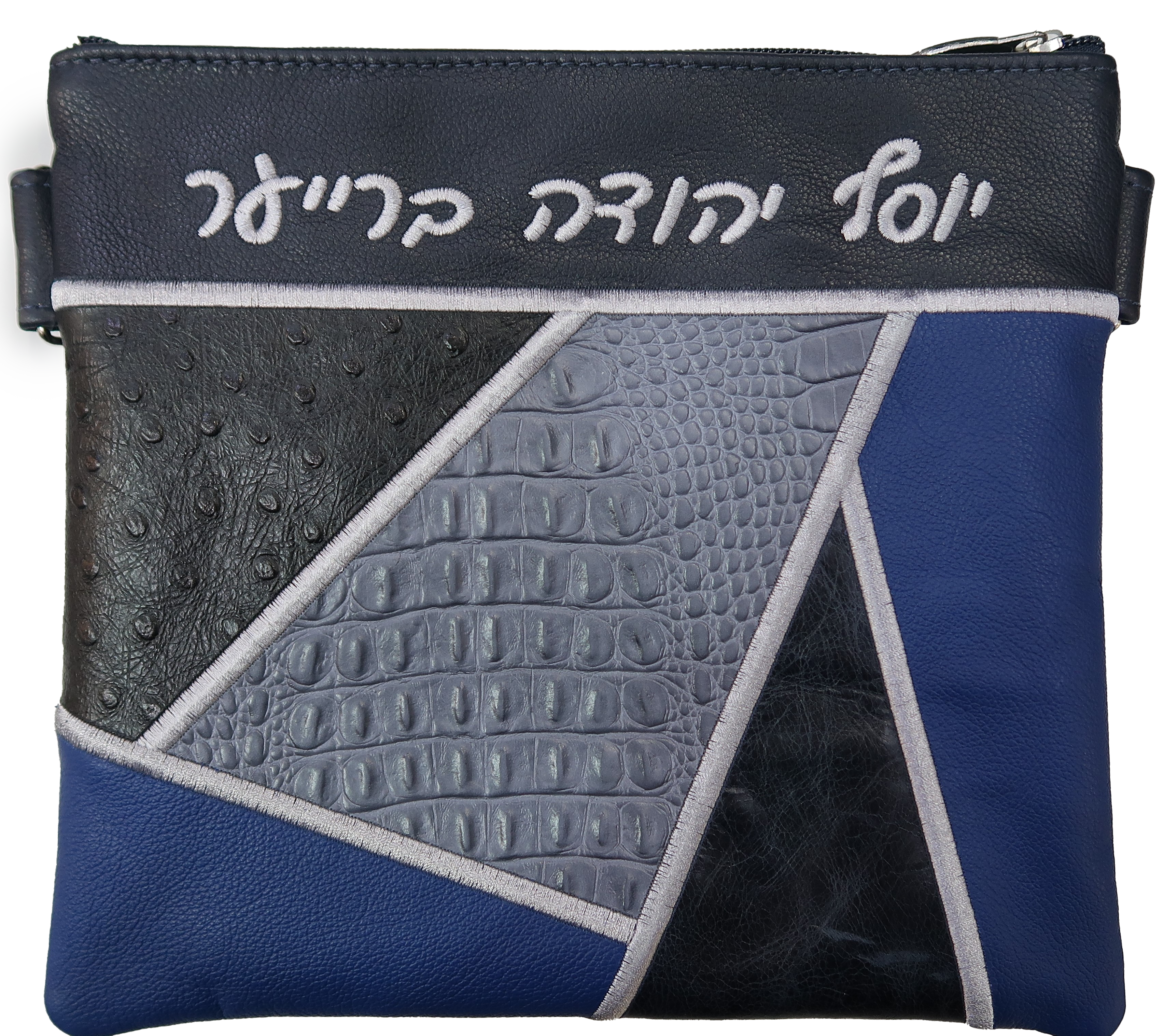 Prestige Ostrich Tallit & Tefillin Bag — Geometric & Ostrich Design, Premier Collection (740I-NV7)