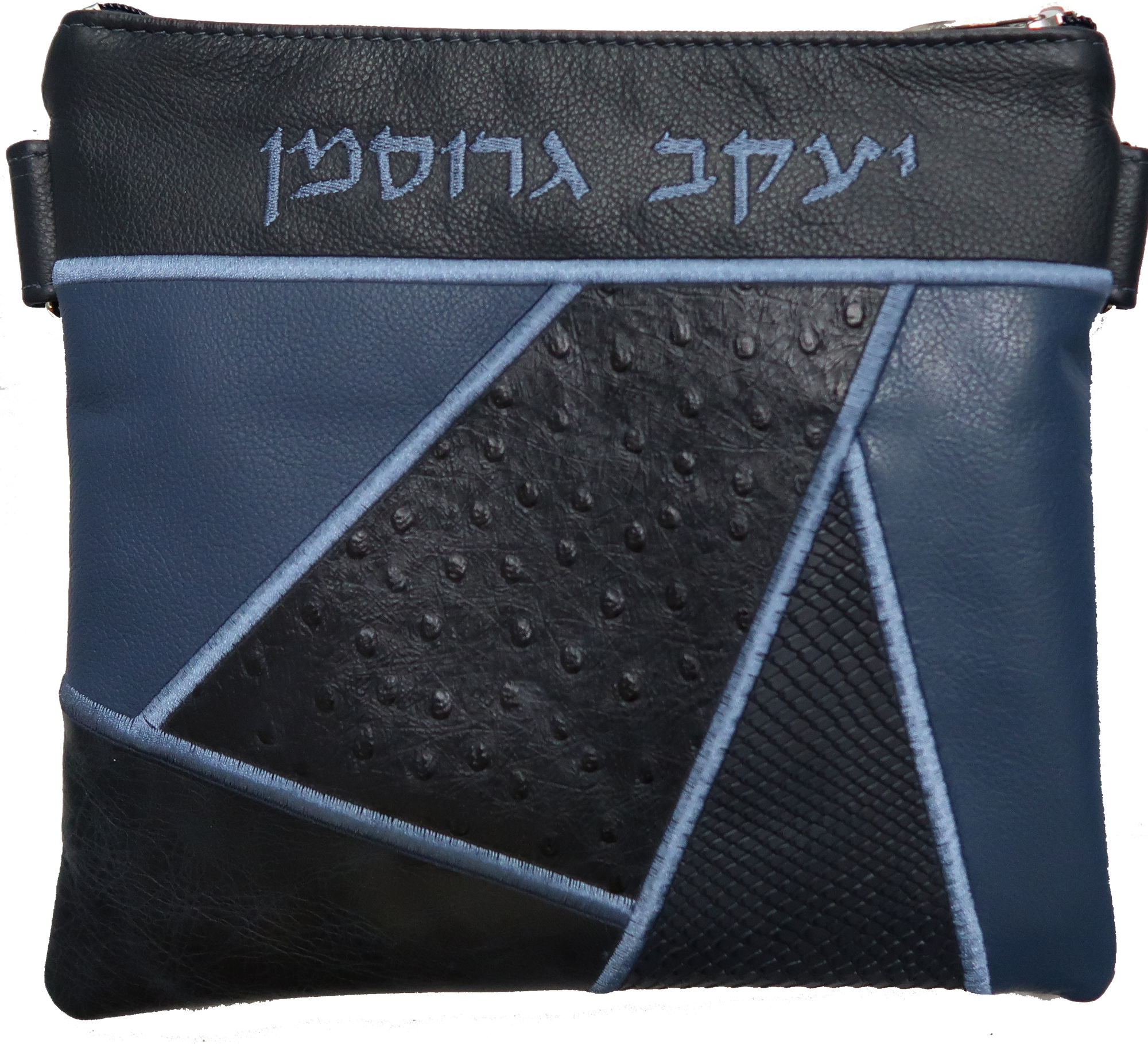Prestige Ostrich Tallit & Tefillin Bag — Geometric & Ostrich Design, Premier Collection (740I-NV8)