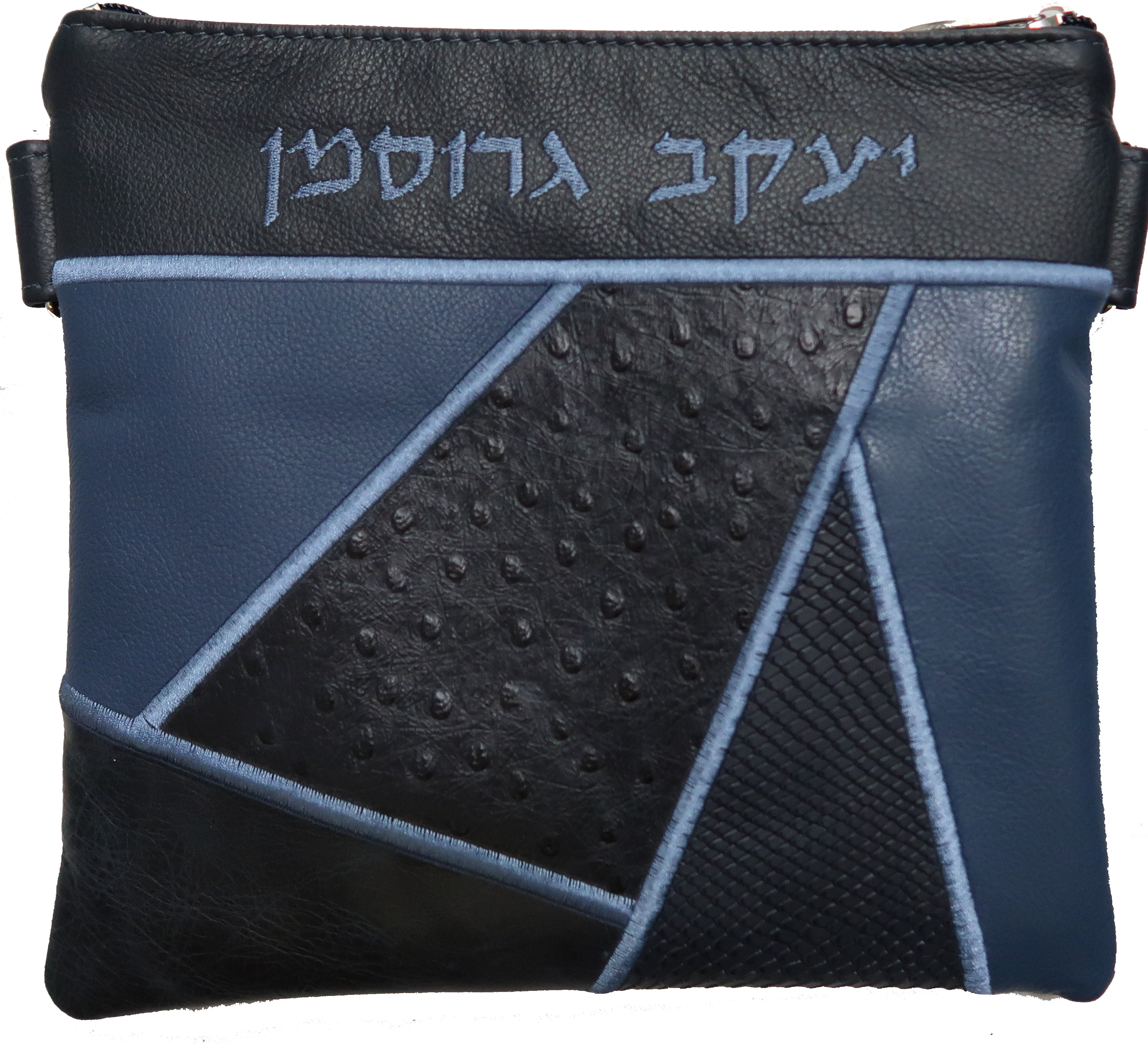 Prestige Ostrich Tallit & Tefillin Bag — Geometric & Ostrich Design, Premier Collection (740I-NV8)