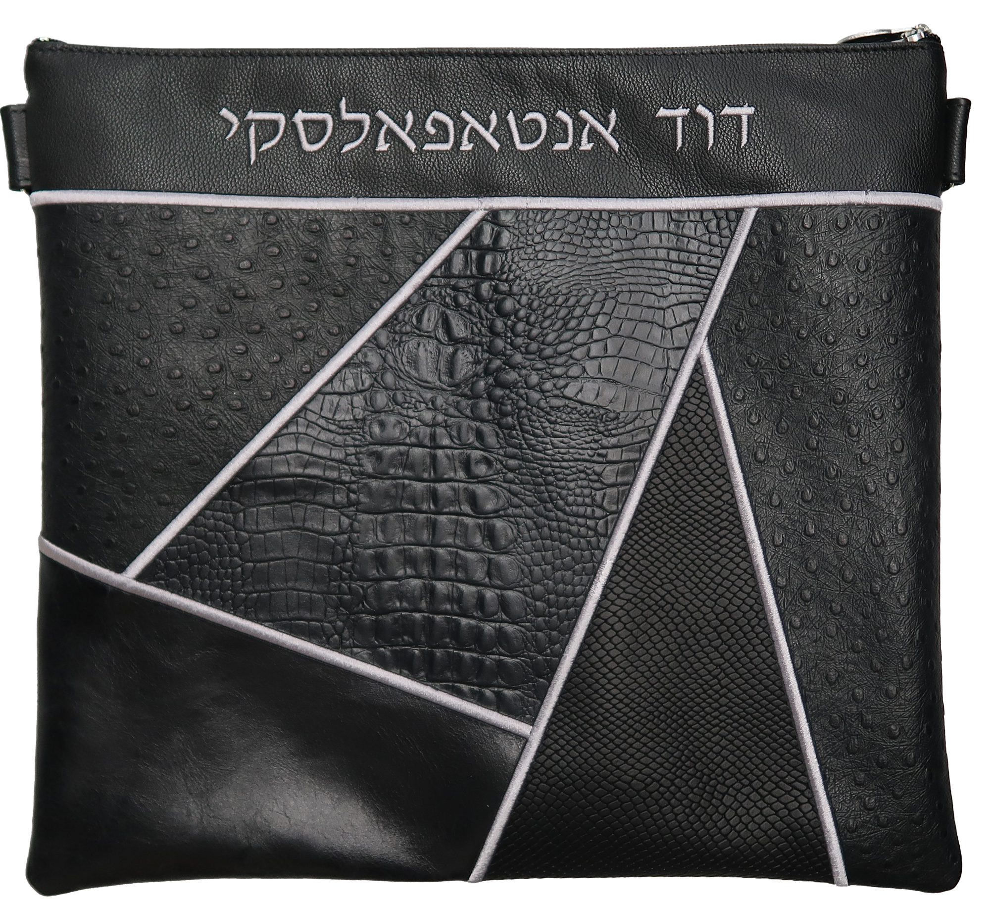 Prestige Ostrich Tallit & Tefillin Bag — Geometric & Ostrich Design, Premier Collection (740I-BK3)