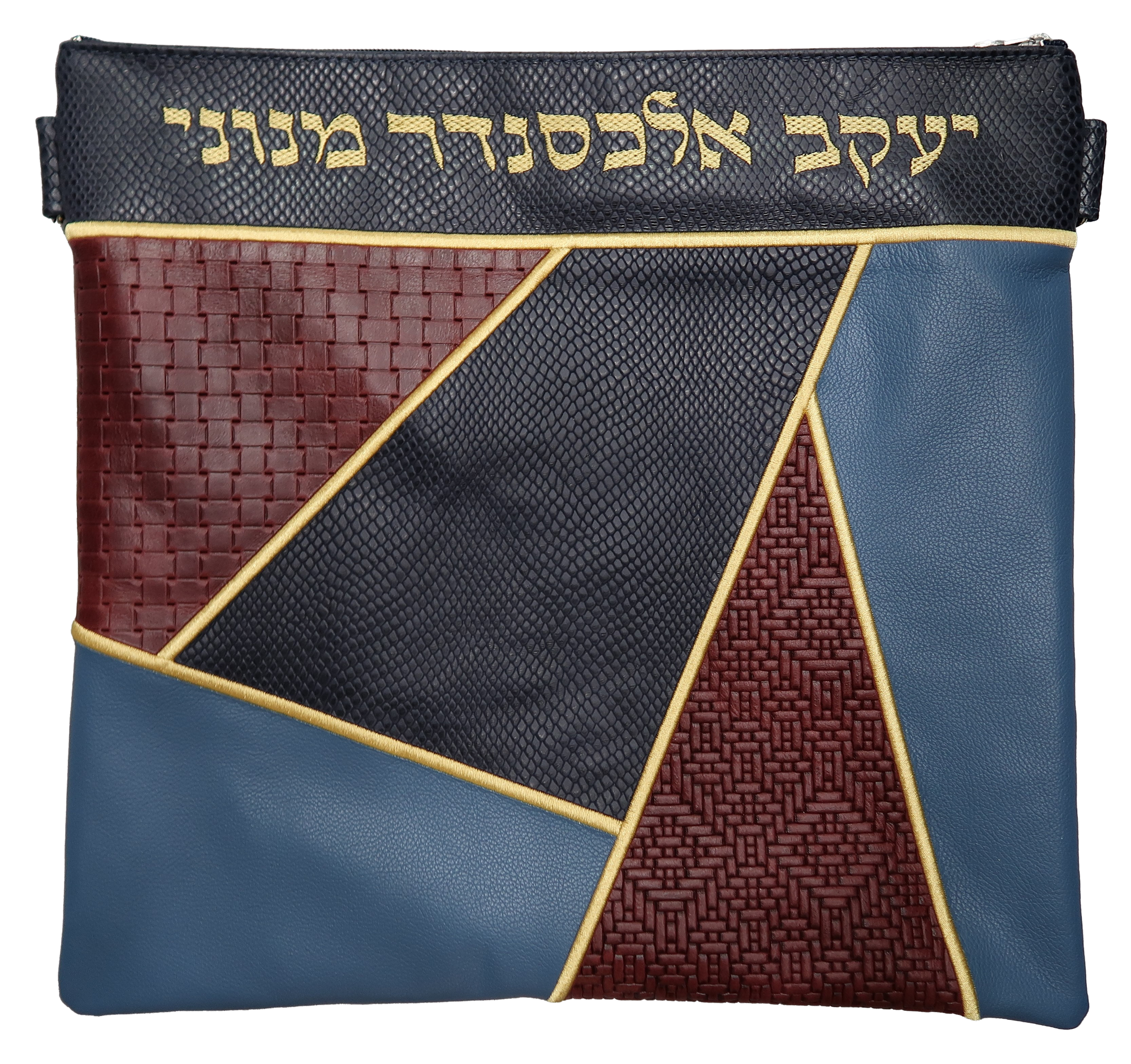 Prestige Leather Tallit & Tefillin Bag — Geometric Design, Premier Collection (740I-NV2)