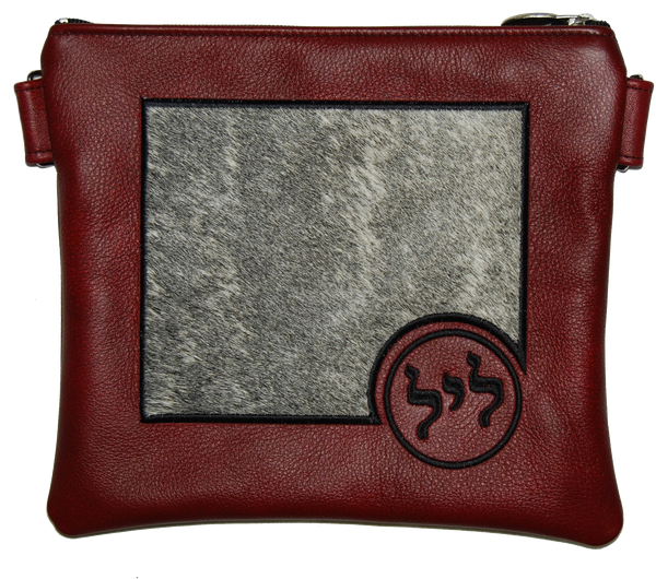 Prestige Leather Tallit & Tefillin Bag — Geometric Design, Exclusive Collection (745G-RD)