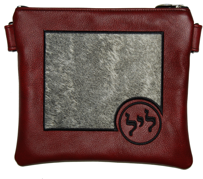 Prestige Leather Tallit & Tefillin Bag — Geometric Design, Exclusive Collection (745G-RD)