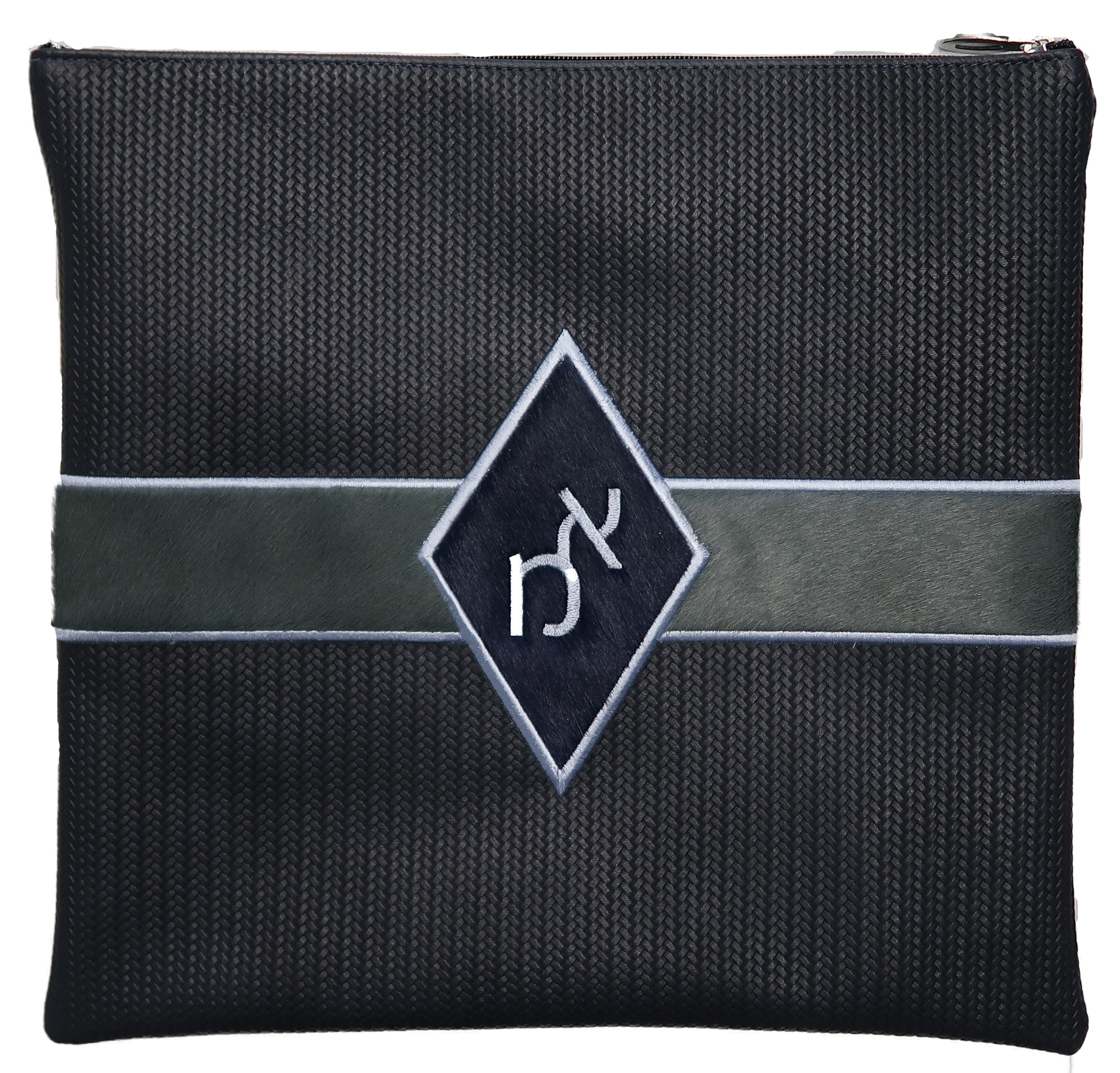 Prestige Leather Tallit & Tefillin Bag — Geometric & Diamond Design, Premier Collection (750H-NV)