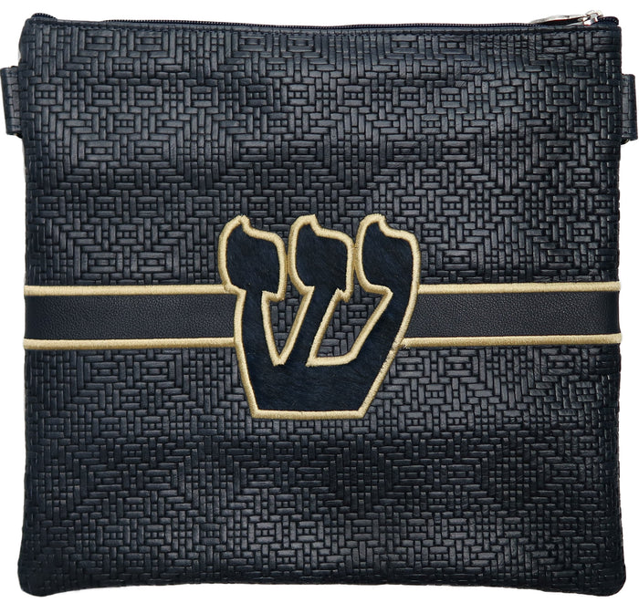 Prestige Leather Tallit & Tefillin Bag — Geometric & Crown Design, Supreme Collection (750H-NV2)