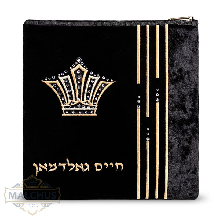 Gold embroidered face on black velvet tallis bag design 753 | Judaica Square Lakewood