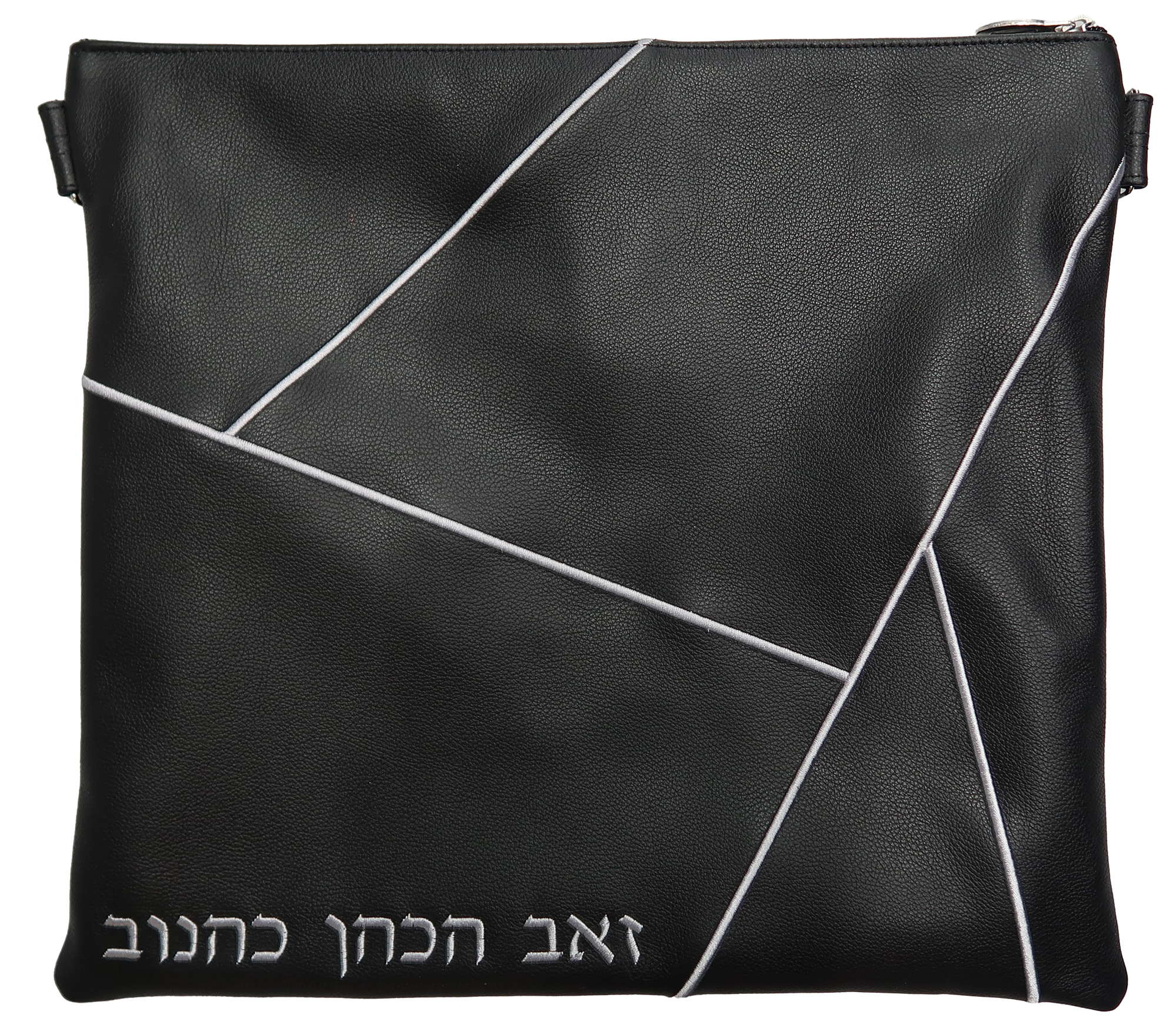 Prestige Leather Tallit & Tefillin Bag — Geometric Design, Prestige Collection (755D-BK)