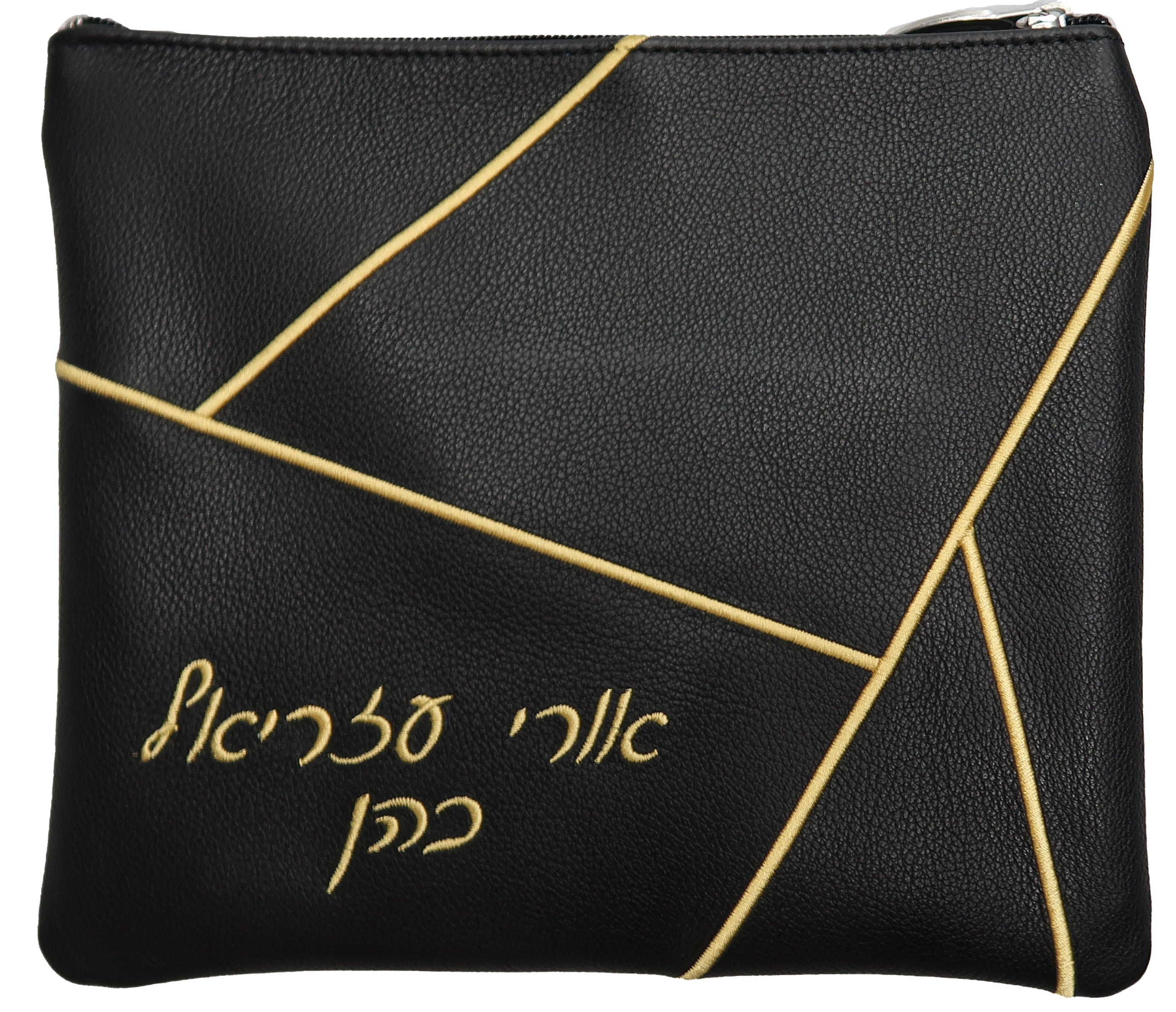 Prestige Leather Tallit & Tefillin Bag — Geometric Design, Prestige Collection (755D-BK2)