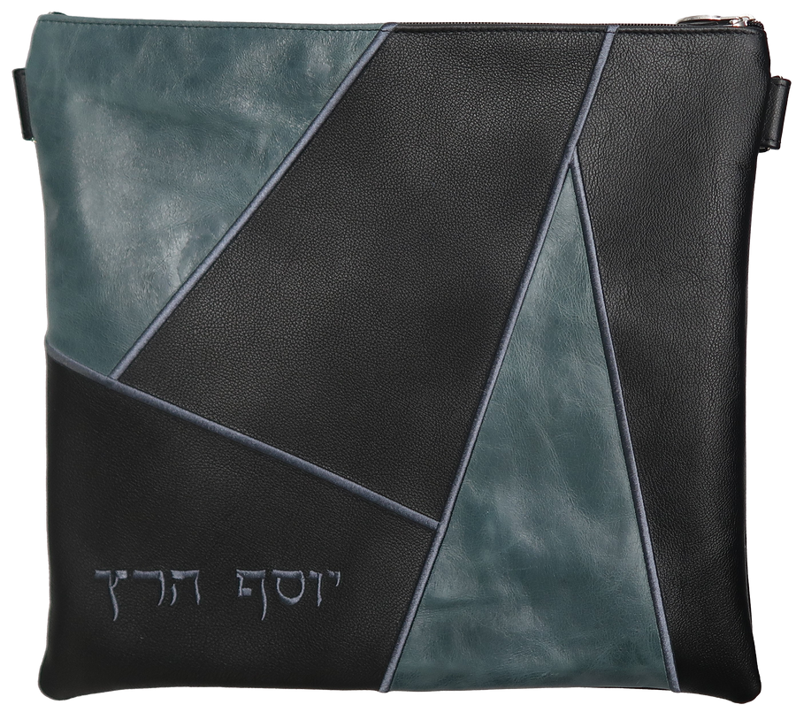 Personalization preview — Leather Tallit & Tefillin Bag — Geometric & Crown Design, Premier Collection