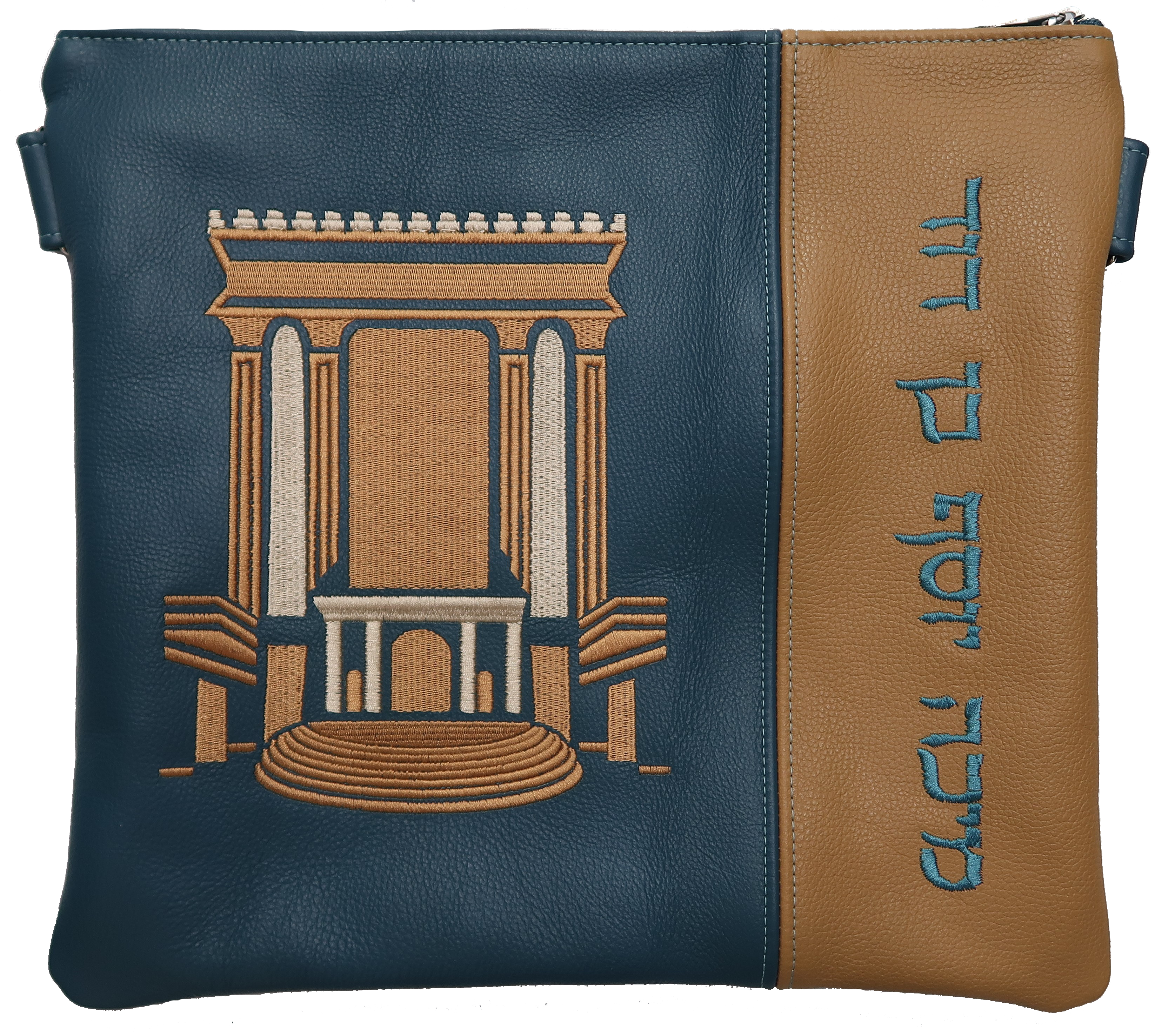 Prestige Leather Tallit & Tefillin Bag — Bais Hamikdash Design, Regal Collection (760F-TL)