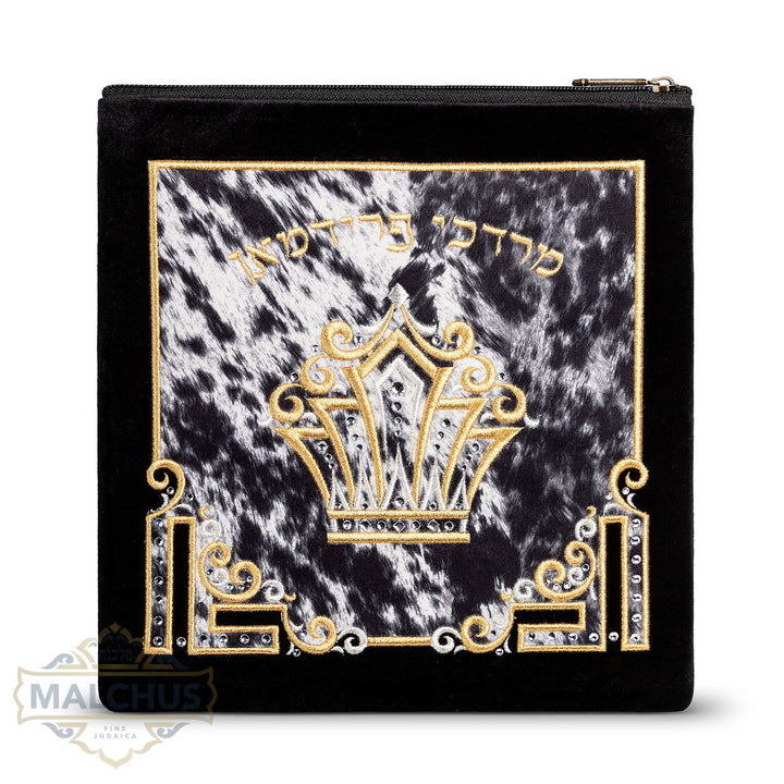 Tight gold lattice embroidery on black velvet tallis bag design 763 | Judaica Square Lakewood