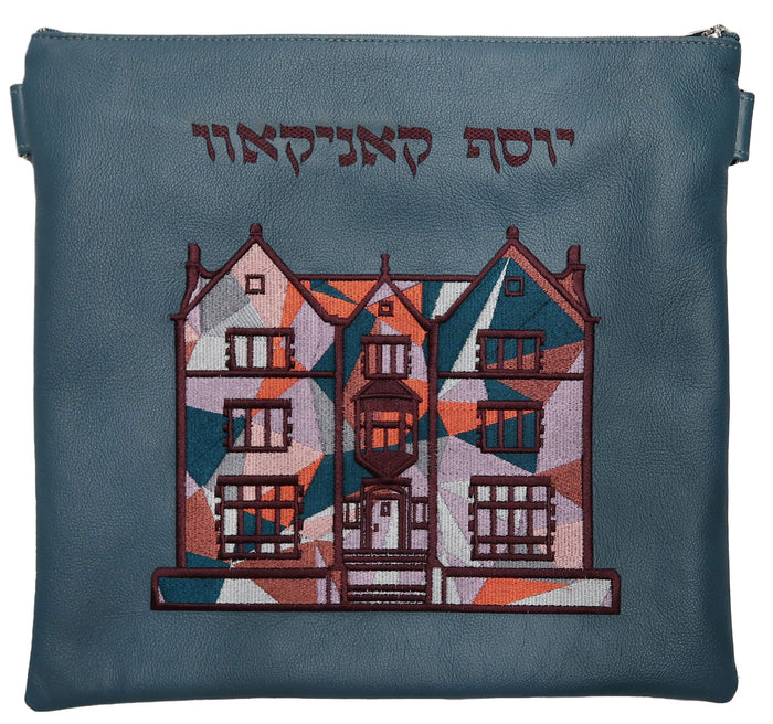 Prestige Leather Tallit & Tefillin Bag — Geometric & 770 Design, Imperial Collection (770J-TL)