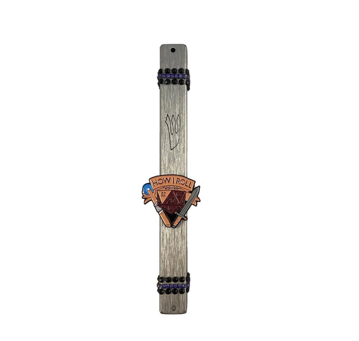 D20 dice mezuzah case — black wood case with Dungeons and Dragons die and rhinestones | Judaica Square Lakewood (view 6)