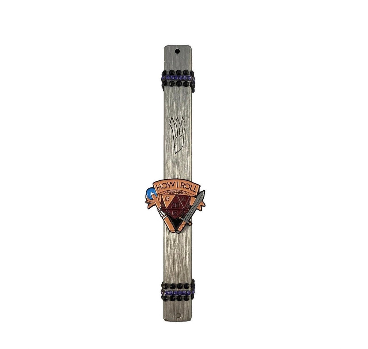 D20 dice mezuzah case — black wood case with Dungeons and Dragons die and rhinestones | Judaica Square Lakewood (view 6)