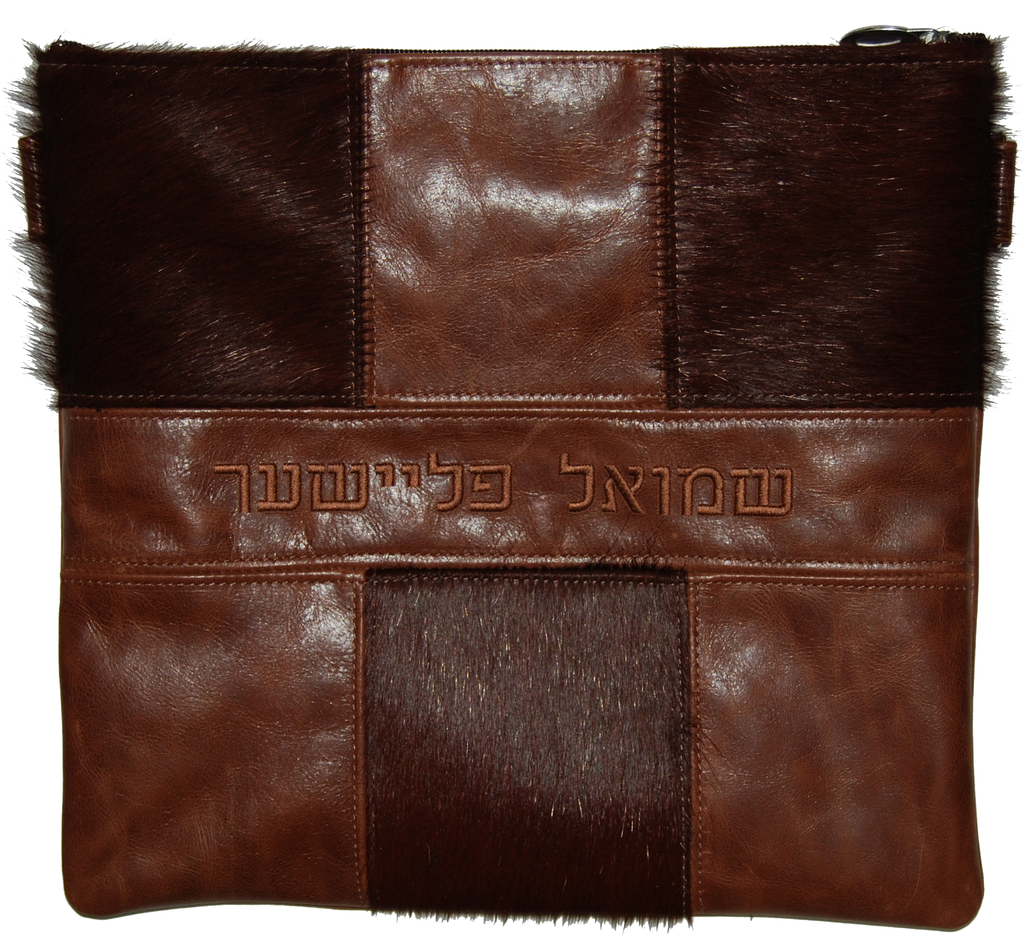 Prestige Leather Tallit & Tefillin Bag — Geometric & Colorblock Design, Premier Plus Collection (775J-BR)