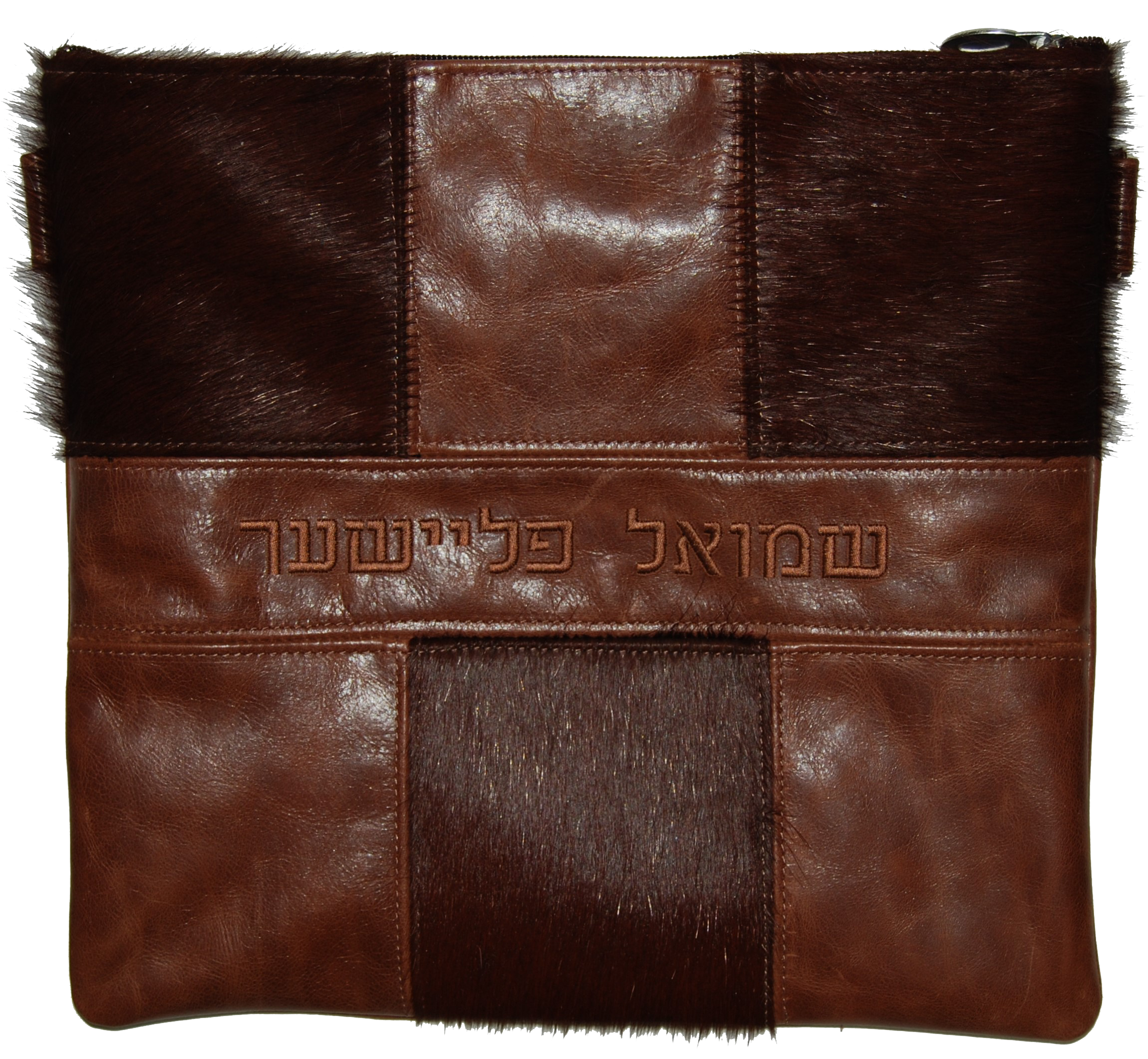 Prestige Leather Tallit & Tefillin Bag — Geometric & Colorblock Design, Premier Plus Collection (775J-BR)