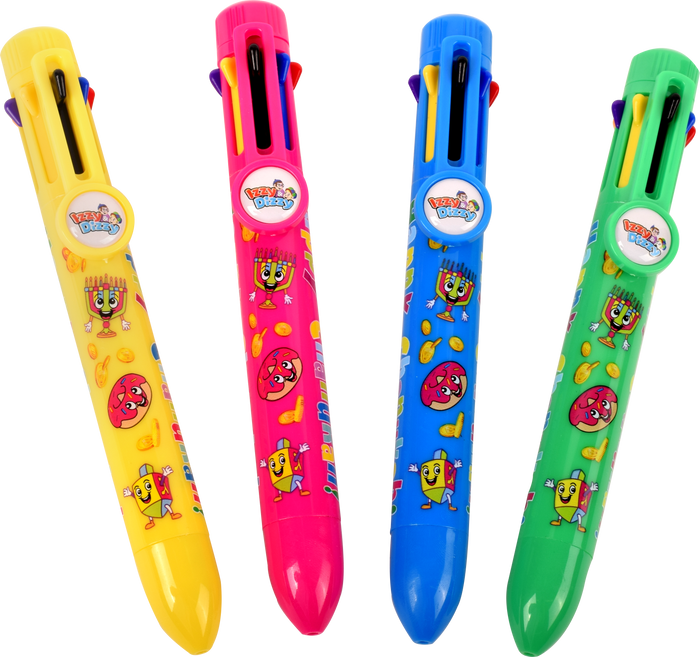 Chanukah 8-Color Shuttle Pen — multicolor click pen with Chanukah design | Judaica Square Lakewood