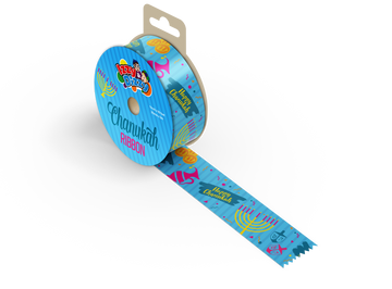Chanukah Ribbon, 2.5 cm — wide holiday-print ribbon tied in a bow | Judaica Square Lakewood