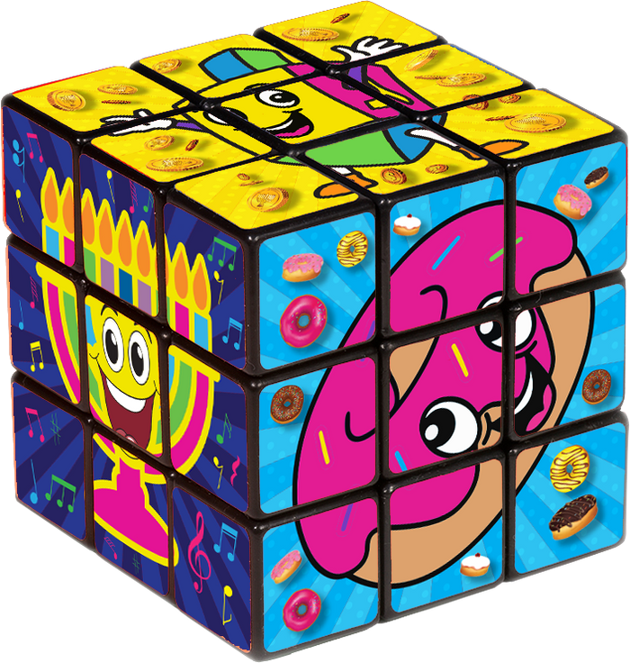 Chanukah Magic Cube Medium — six-sided twisting puzzle cube in Chanukah colors | Judaica Square Lakewood