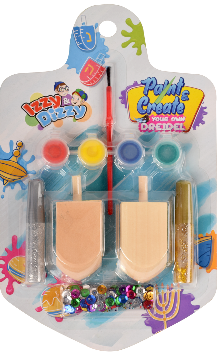 Paint & Create Dreidel Kit — plain dreidels with paints and brush ready to decorate | Judaica Square Lakewood