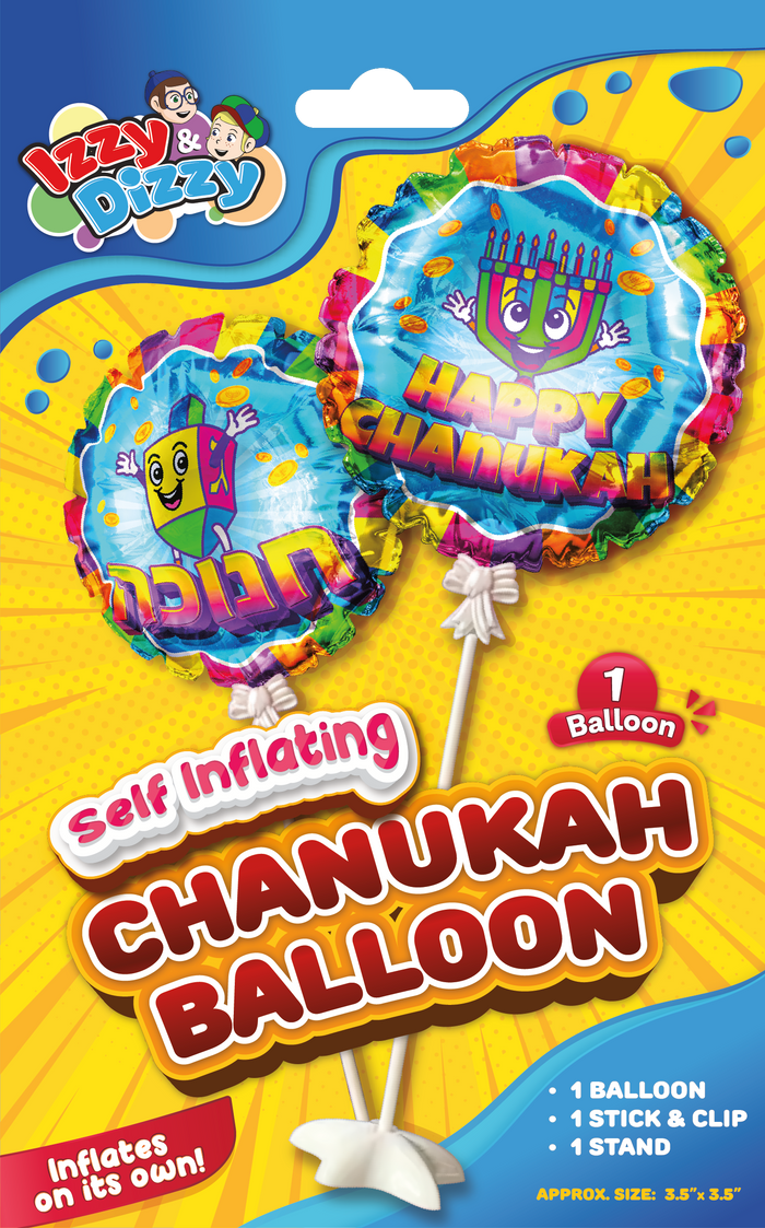Chanukah Self-Inflating Balloon — holiday-print party balloon, no helium needed | Judaica Square Lakewood
