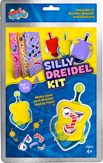 Silly Dreidels Sticker Craft Kit — three dreidel boards decorated with peel-and-stick faces | Judaica Square Lakewood
