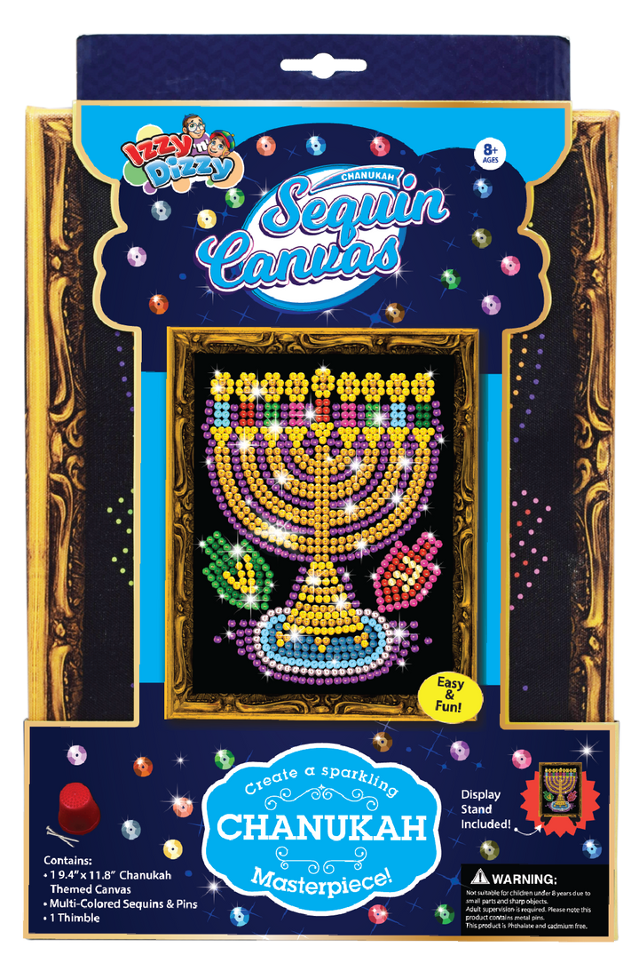 Chanukah Sequins Canvas Kit — printed canvas with multi-color sequins and needles