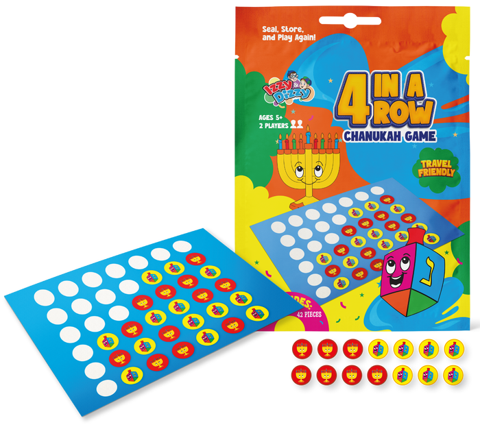 Chanukah 4-in-a-Row Game — travel-size grid game with colored playing pieces | Judaica Square Lakewood