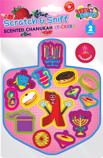 Scratch and Sniff Chanukah Stickers — scented sticker sheet with Chanukah designs | Judaica Square Lakewood