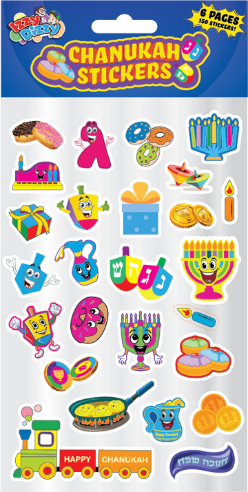 Chanukah Stickers — Sheets of Chanukah stickers in menorah and dreidel designs | Judaica Square Lakewood