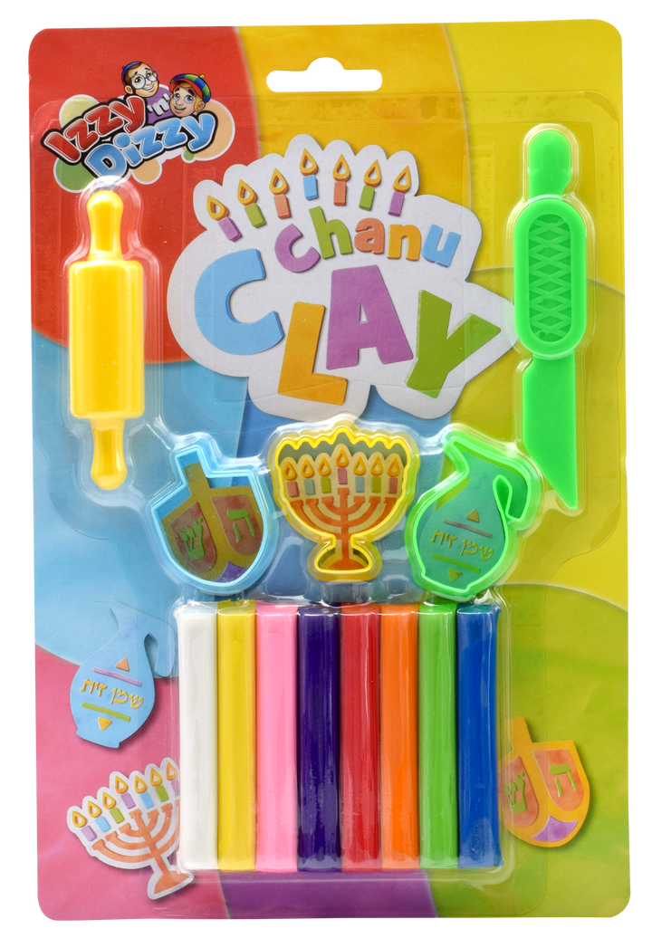 ChanuClay Set — Chanukah modeling clay kit with clay dreidels and menorah shapes