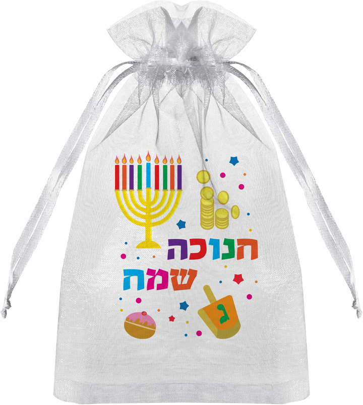 Chanukah Mesh Gift Bag 5 by 7 inch: larger color-printed mesh gift bag