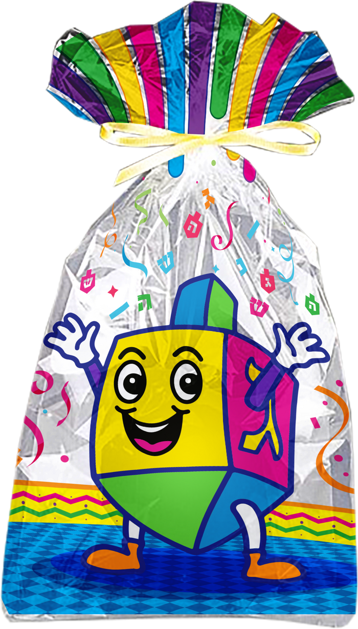 Chanukah Cello Bags 5" x 10" — clear cellophane treat bags with Chanukah print | Judaica Square Lakewood