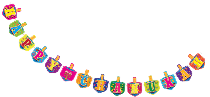 Happy Chanukah Banner Dreidel Shape — dreidel-cutout banner hung across a doorway | Judaica Square Lakewood