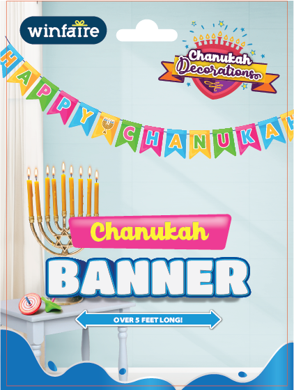 Colorful Chanukah Banner — brightly colored hanging banner strung across a doorway | Judaica Square Lakewood