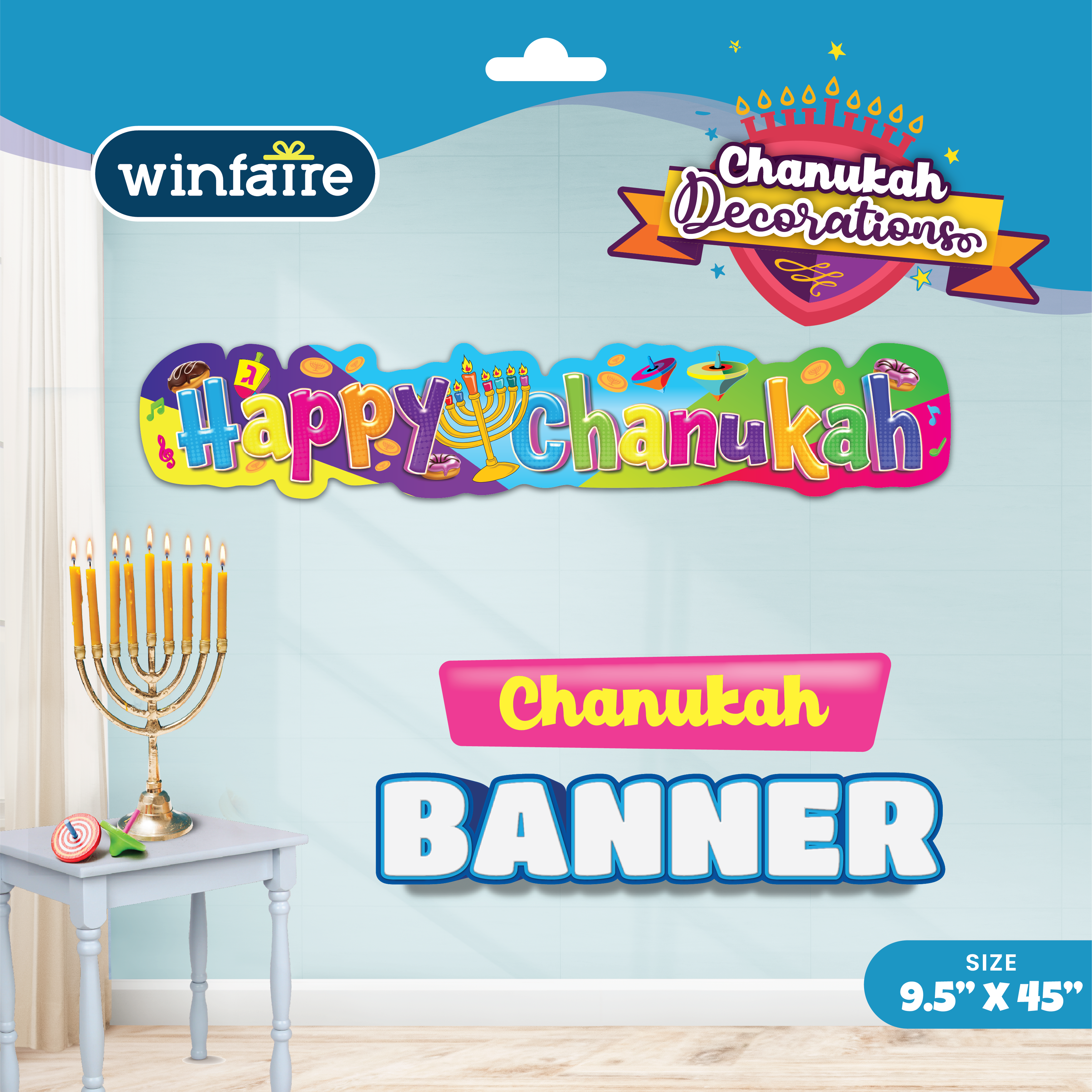 Chanukah Wall Banner 9.5" X 45" - Cardboard — Judaica Square