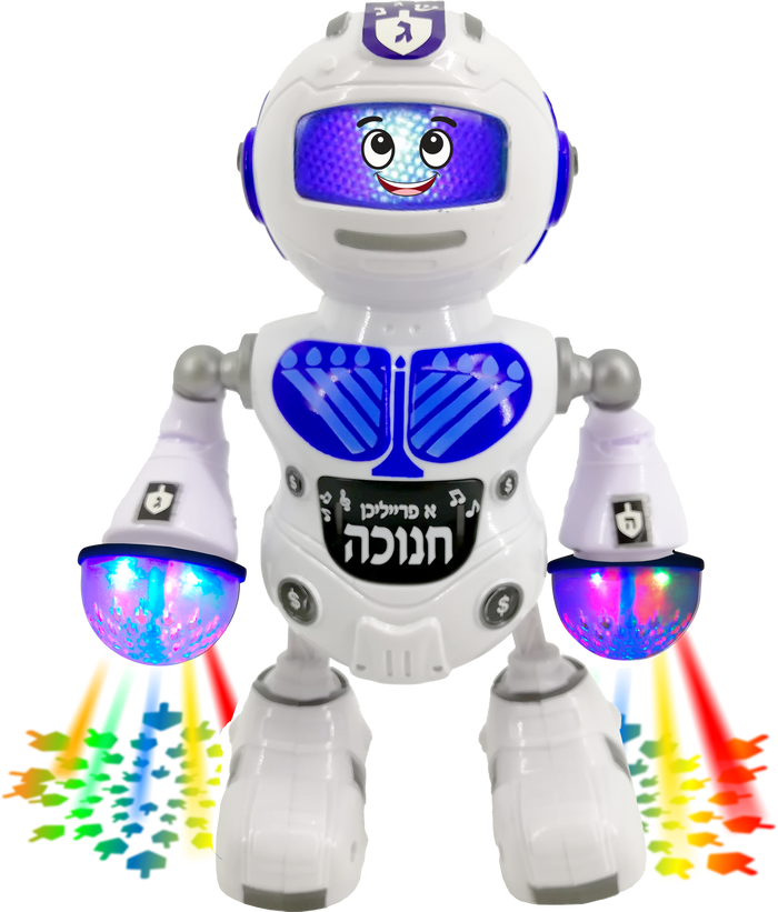 Chanukah Mentsch Dancing Robot Yiddish — Yiddish-language dancing Chanukah toy figure | Judaica Square Lakewood